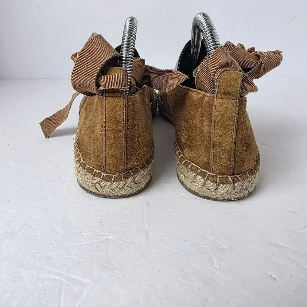 M. Gemi Suede Ankle Wrap Espadrilles Flat Cognac Womens Size 40 EU 9.5 US